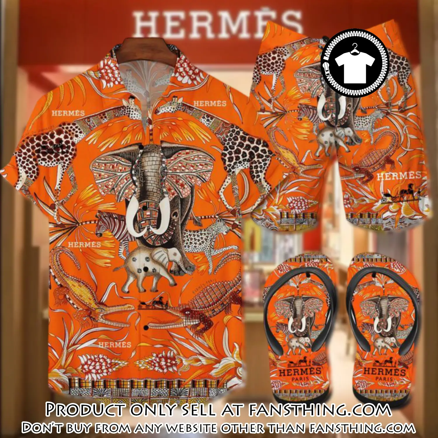 Hermes flip flops and combo hawaii shirt shorts luxury brand summer outfit hsf006 fst0012444